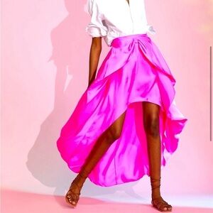 Cynthia Rowley Maxi Low High Silk Bow Skirt in pink size 2